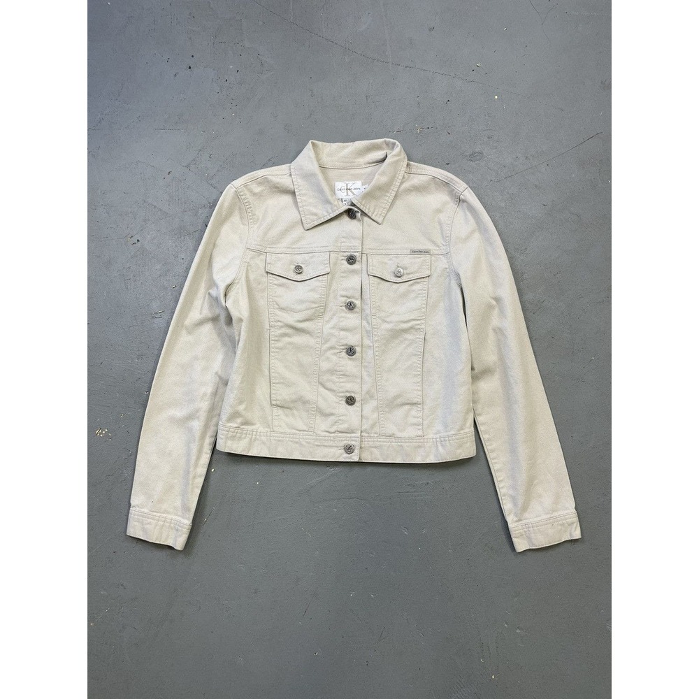 Vintage 90s Calvin Klein‎ Ivory Sand Denim Jacket Size Medium